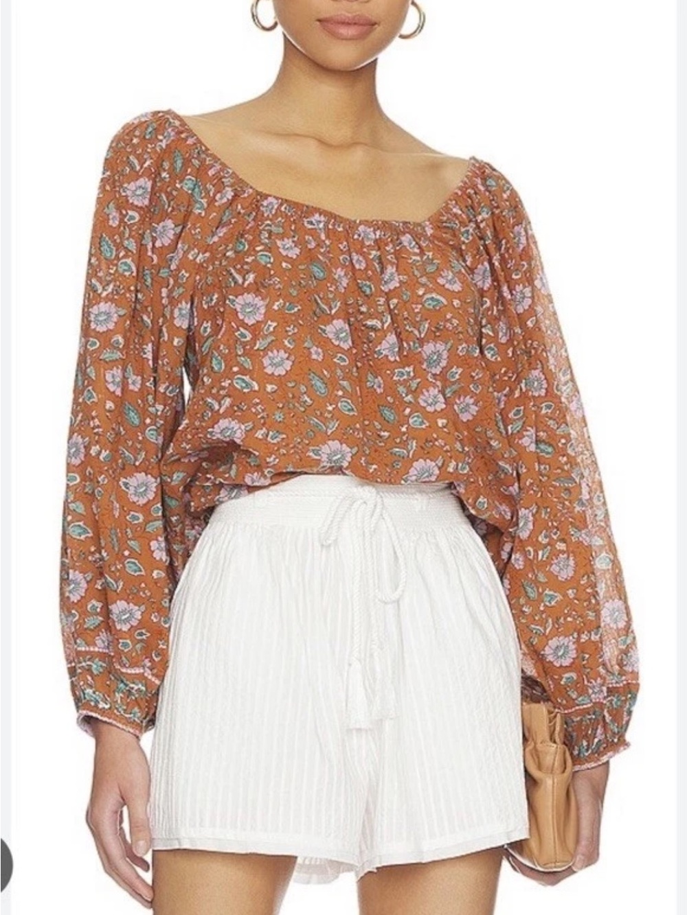 Cleobella Revolve Shania Blouse Size XS Terracota Floral Peasant Top Cottagecore